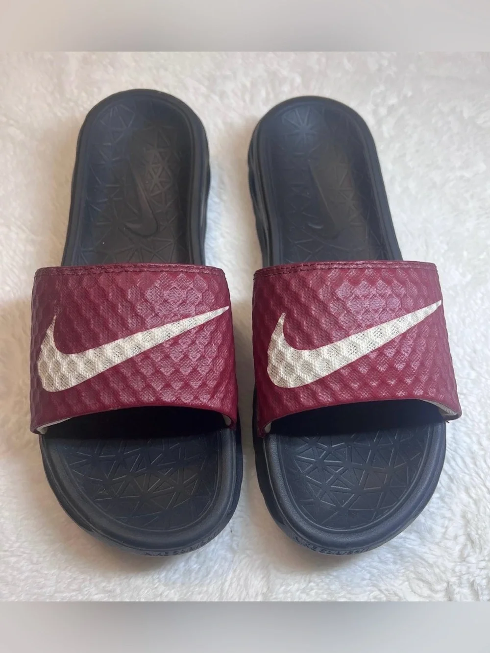 Nike Kids Maroon and Black Swoosh Slide Sandals